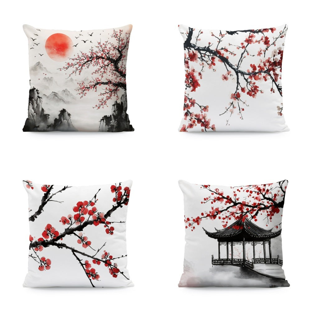KTX-933011 Nordic Style Ink-Painting Plum Blossom Yellow Flower Cushion Cover 45x45cm
