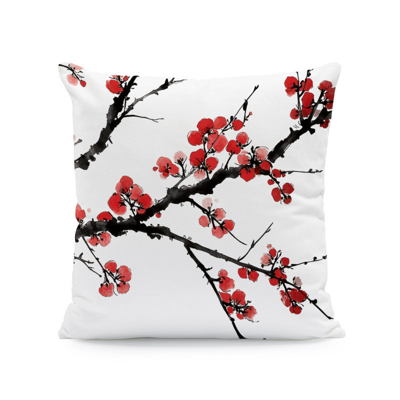 KTX-933011 Nordic Style Ink-Painting Plum Blossom Yellow Flower Cushion Cover 45x45cm