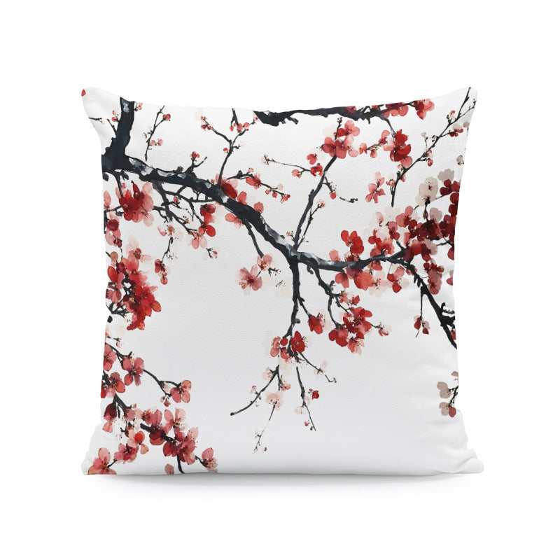 KTX-933011 Nordic Style Ink-Painting Plum Blossom Yellow Flower Cushion Cover 45x45cm