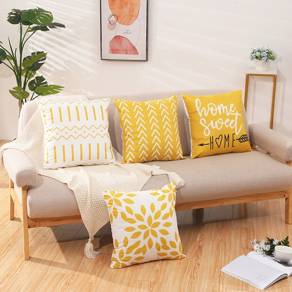 KTX-933011 Nordic Style Ink-Painting Plum Blossom Yellow Flower Cushion Cover 45x45cm