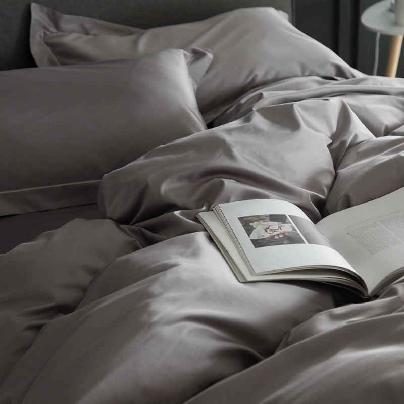 KTX-933267 Luxury Cotton Four-Piece Bedding Set with Embroidered Design and Double Strand Weave