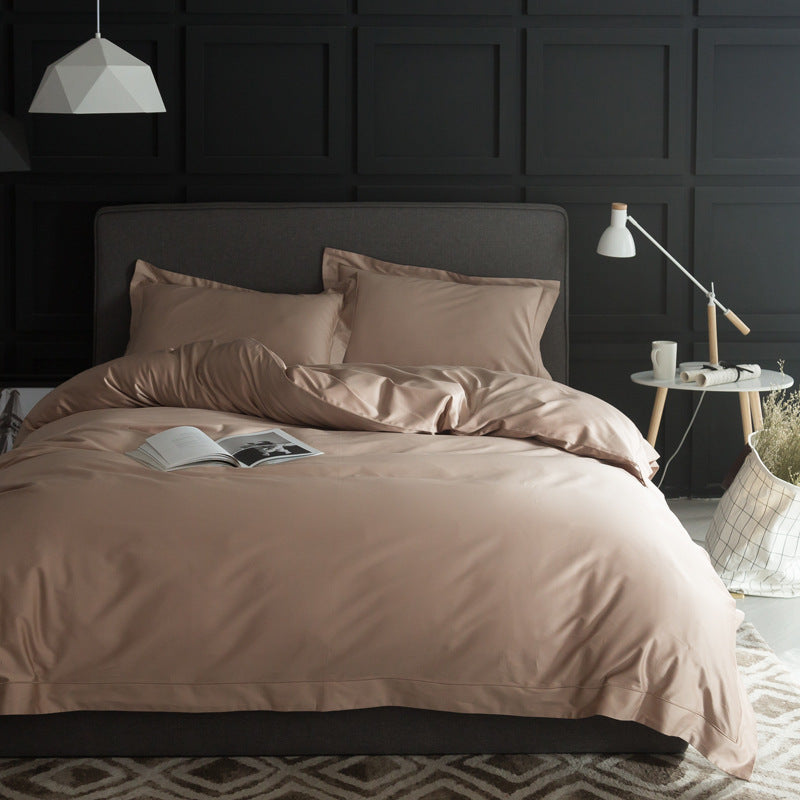 KTX-933267 Luxury Cotton Four-Piece Bedding Set with Embroidered Design and Double Strand Weave