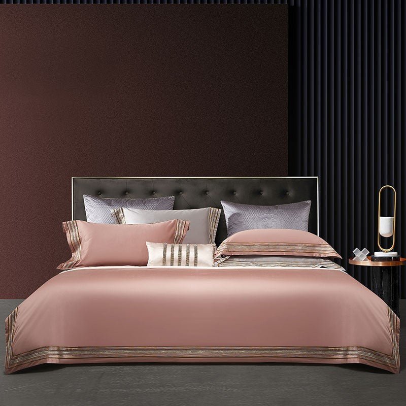 KTX-934035 Light Luxury Solid 140 Thread Count Pima Cotton Four Piece Bedding Set