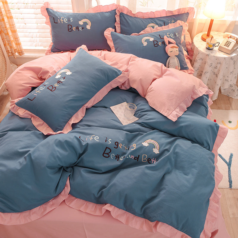 KTX-934099 Brushed Cotton Summer Cartoon Quilt Set - 4-Piece Bedding Collection for 1.5m to 2.0m Beds