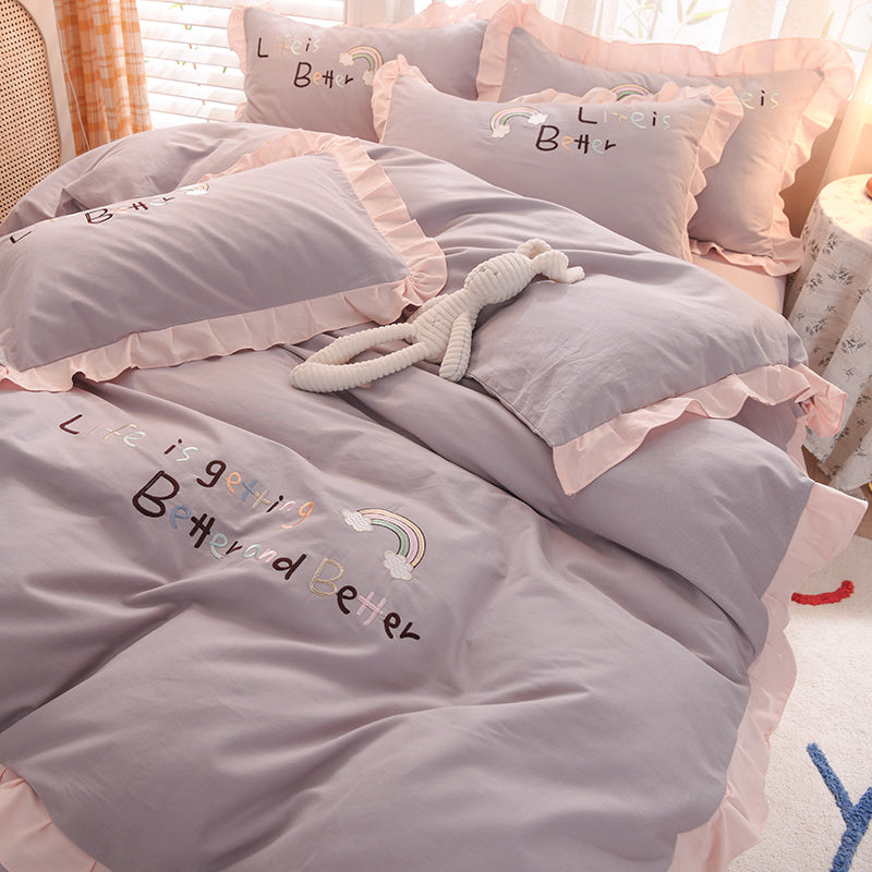 KTX-934099 Brushed Cotton Summer Cartoon Quilt Set - 4-Piece Bedding Collection for 1.5m to 2.0m Beds