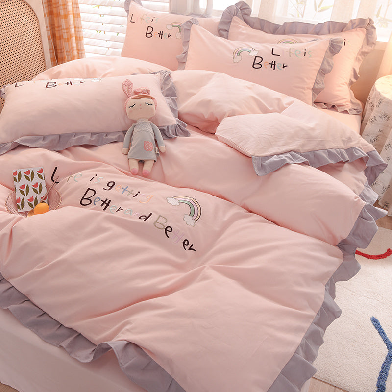 KTX-934099 Brushed Cotton Summer Cartoon Quilt Set - 4-Piece Bedding Collection for 1.5m to 2.0m Beds