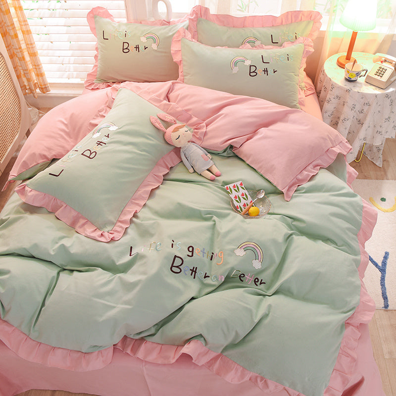 KTX-934099 Brushed Cotton Summer Cartoon Quilt Set - 4-Piece Bedding Collection for 1.5m to 2.0m Beds