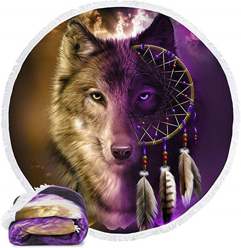 KTX-934163 Wolf Head Digital Print Microfiber Blanket, 150x150 cm & 180x180 cm, Polyester Fiber