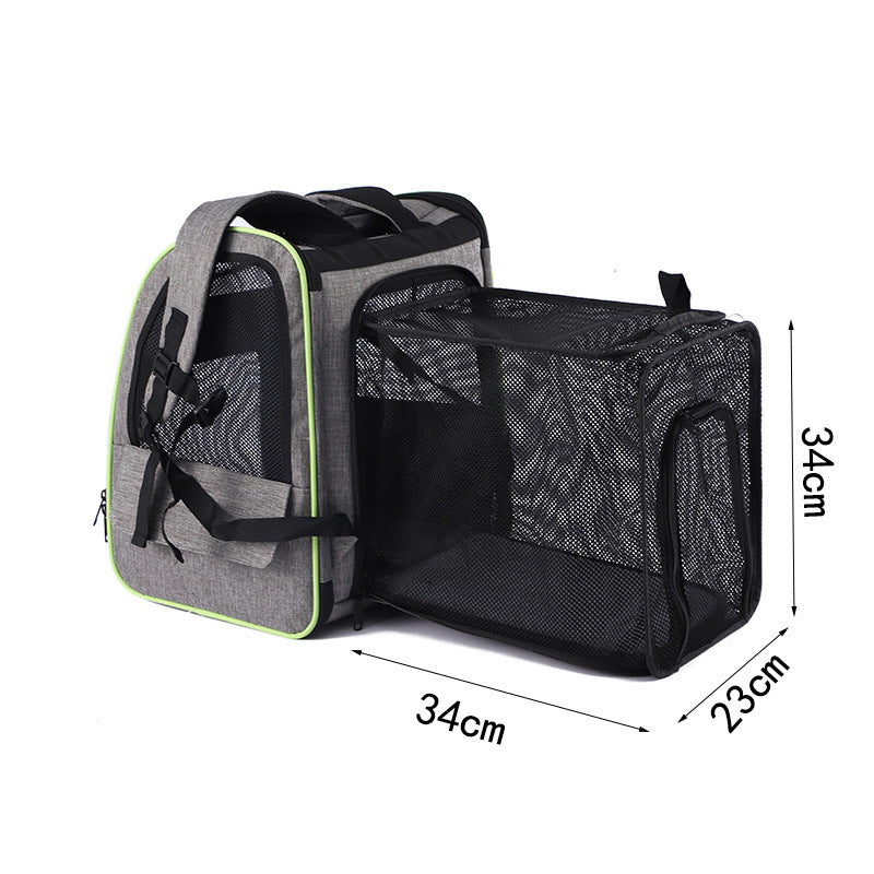 KTX-934547 Large Capacity Portable Pet Backpack - Breathable Oxford Cloth Handbag in Gray and Black