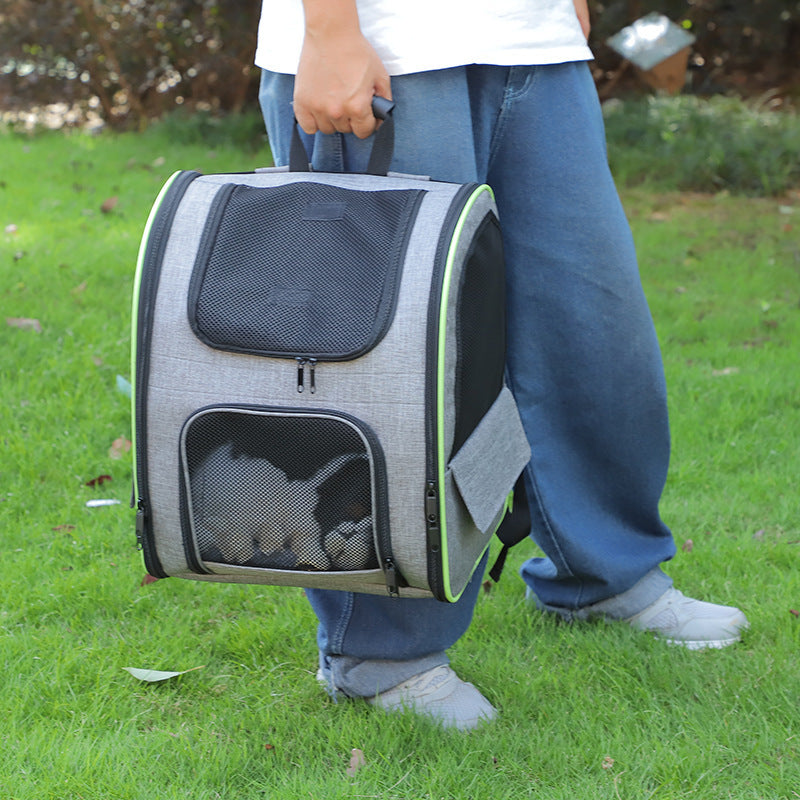 KTX-934547 Large Capacity Portable Pet Backpack - Breathable Oxford Cloth Handbag in Gray and Black