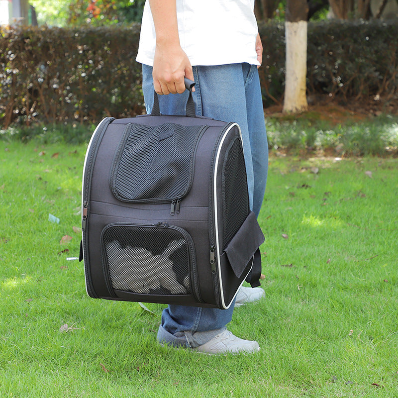 KTX-934547 Large Capacity Portable Pet Backpack - Breathable Oxford Cloth Handbag in Gray and Black