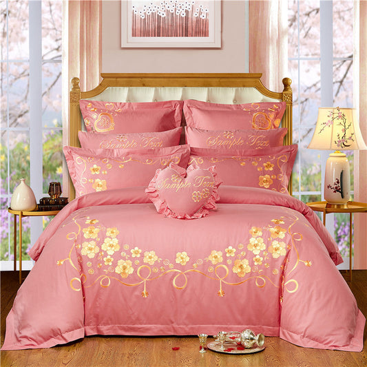 KTX-934739 Cotton Four Piece Bedding Set for Chinese Weddings with Floral Patterns in Multiple Color Options