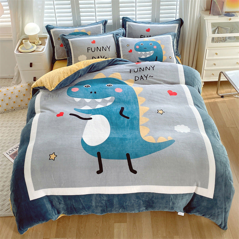 KTX-936403 Large Cartoon Anime Milk Fiber Four-piece Bedding Set for Autumn and Winter