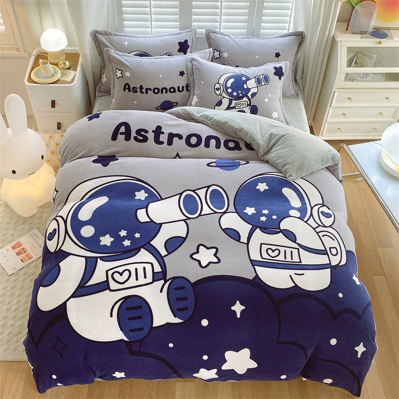 KTX-936403 Large Cartoon Anime Milk Fiber Four-piece Bedding Set for Autumn and Winter