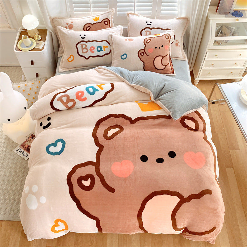 KTX-936403 Large Cartoon Anime Milk Fiber Four-piece Bedding Set for Autumn and Winter