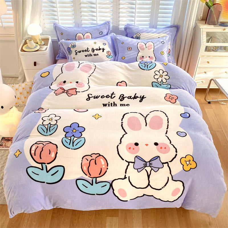 KTX-936403 Large Cartoon Anime Milk Fiber Four-piece Bedding Set for Autumn and Winter