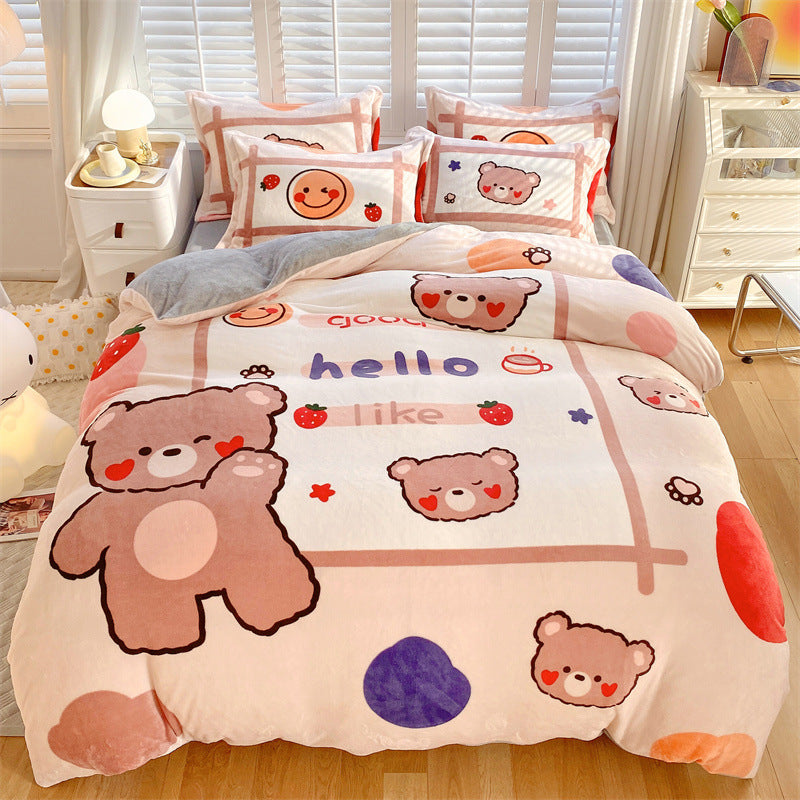 KTX-936403 Large Cartoon Anime Milk Fiber Four-piece Bedding Set for Autumn and Winter
