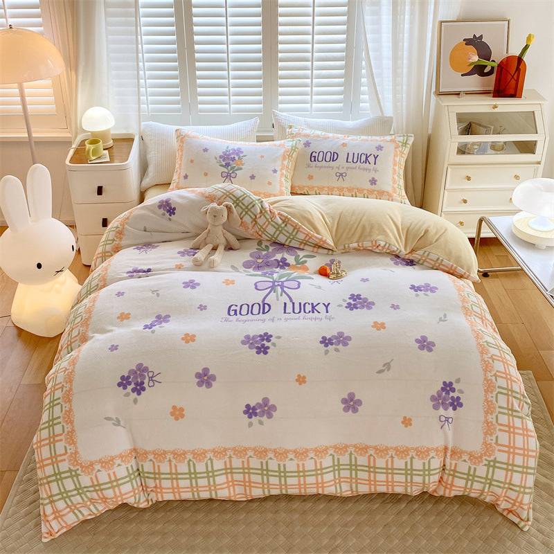 KTX-936403 Large Cartoon Anime Milk Fiber Four-piece Bedding Set for Autumn and Winter