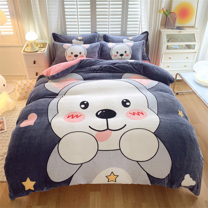 KTX-936403 Large Cartoon Anime Milk Fiber Four-piece Bedding Set for Autumn and Winter