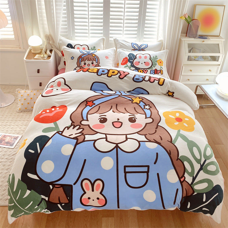 KTX-936403 Large Cartoon Anime Milk Fiber Four-piece Bedding Set for Autumn and Winter