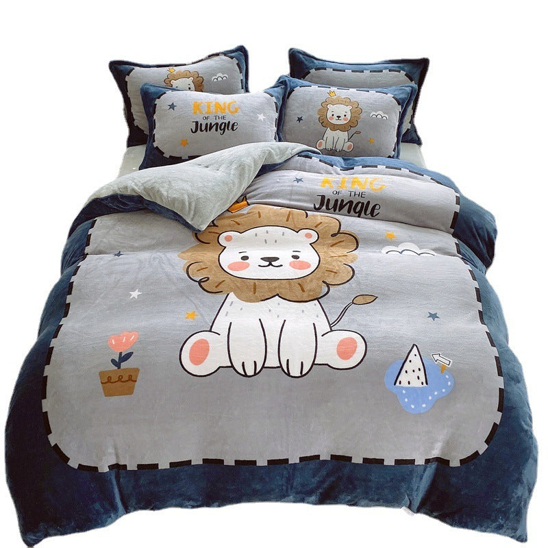 KTX-936403 Large Cartoon Anime Milk Fiber Four-piece Bedding Set for Autumn and Winter