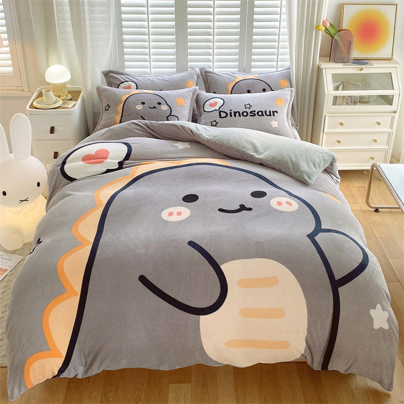KTX-936403 Large Cartoon Anime Milk Fiber Four-piece Bedding Set for Autumn and Winter