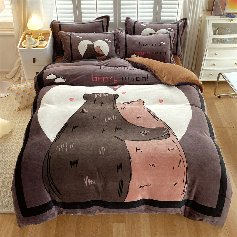 KTX-936403 Large Cartoon Anime Milk Fiber Four-piece Bedding Set for Autumn and Winter