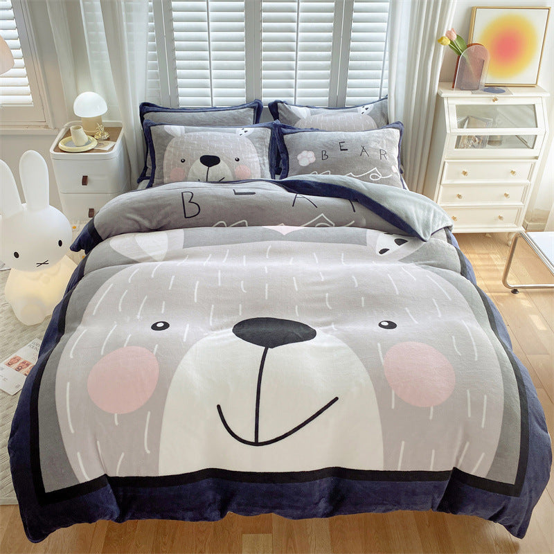 KTX-936403 Large Cartoon Anime Milk Fiber Four-piece Bedding Set for Autumn and Winter
