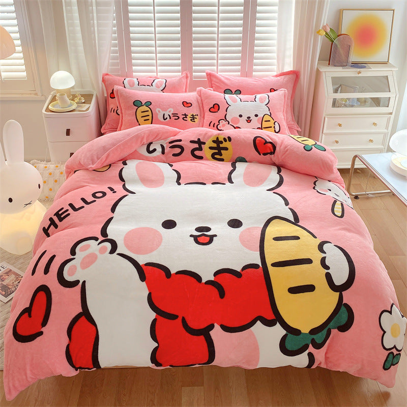 KTX-936403 Large Cartoon Anime Milk Fiber Four-piece Bedding Set for Autumn and Winter