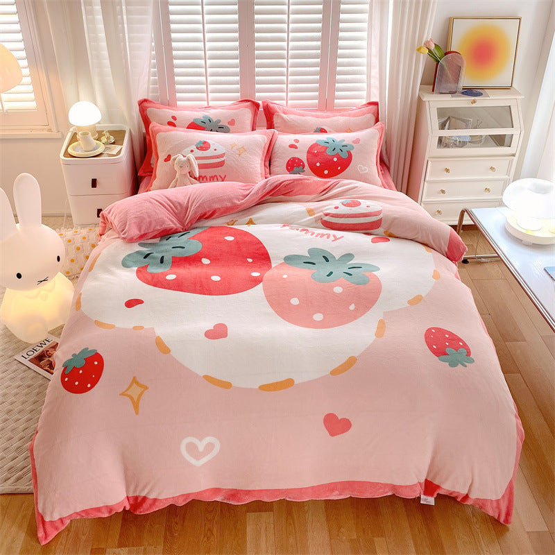 KTX-936403 Large Cartoon Anime Milk Fiber Four-piece Bedding Set for Autumn and Winter