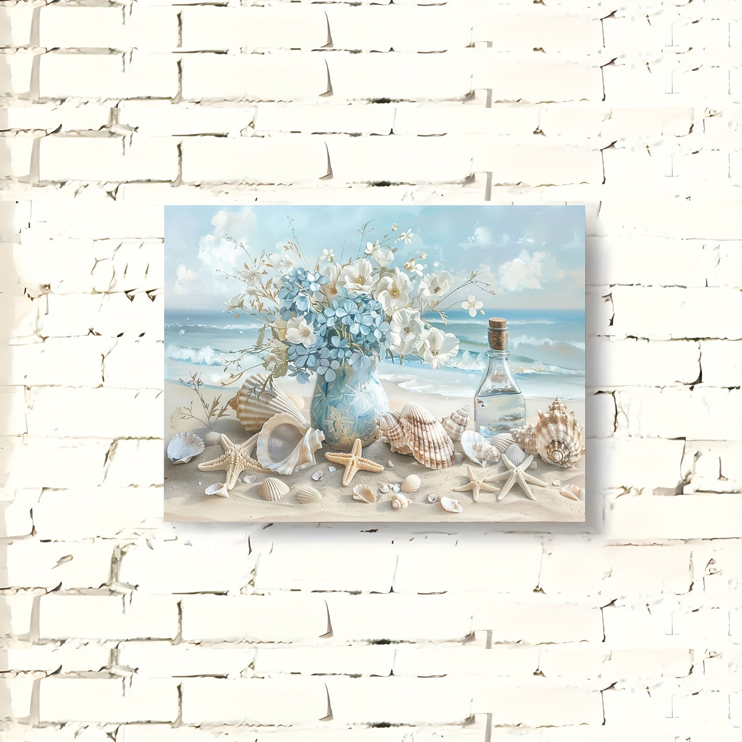 KTX-936659 Framed Blue Vase Floral Canvas Art with Wooden Frame for Home and Office Decor