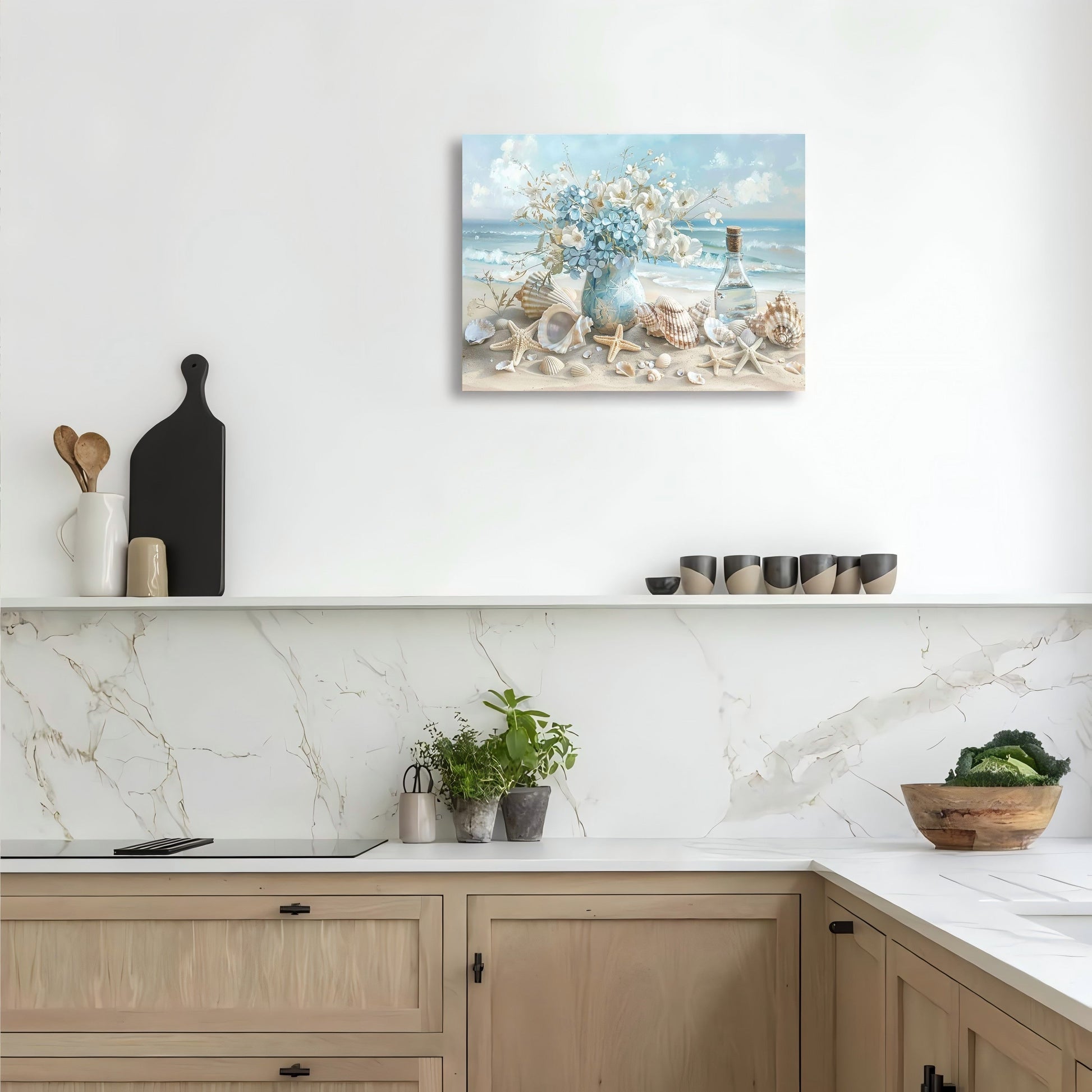 KTX-936659 Framed Blue Vase Floral Canvas Art with Wooden Frame for Home and Office Decor