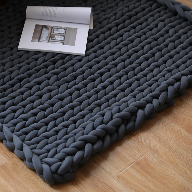 KTX-936723 Chunky Knit Blanket in Soft Cotton Tube Yarn - Pet Friendly, Versatile Throw and Floor Mat, Machine Washable