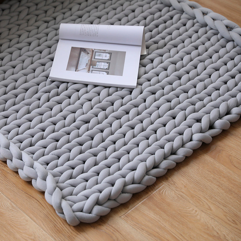 KTX-936723 Chunky Knit Blanket in Soft Cotton Tube Yarn - Pet Friendly, Versatile Throw and Floor Mat, Machine Washable