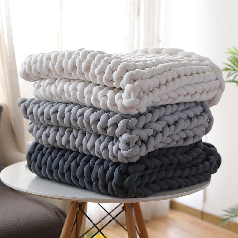KTX-936723 Chunky Knit Blanket in Soft Cotton Tube Yarn - Pet Friendly, Versatile Throw and Floor Mat, Machine Washable