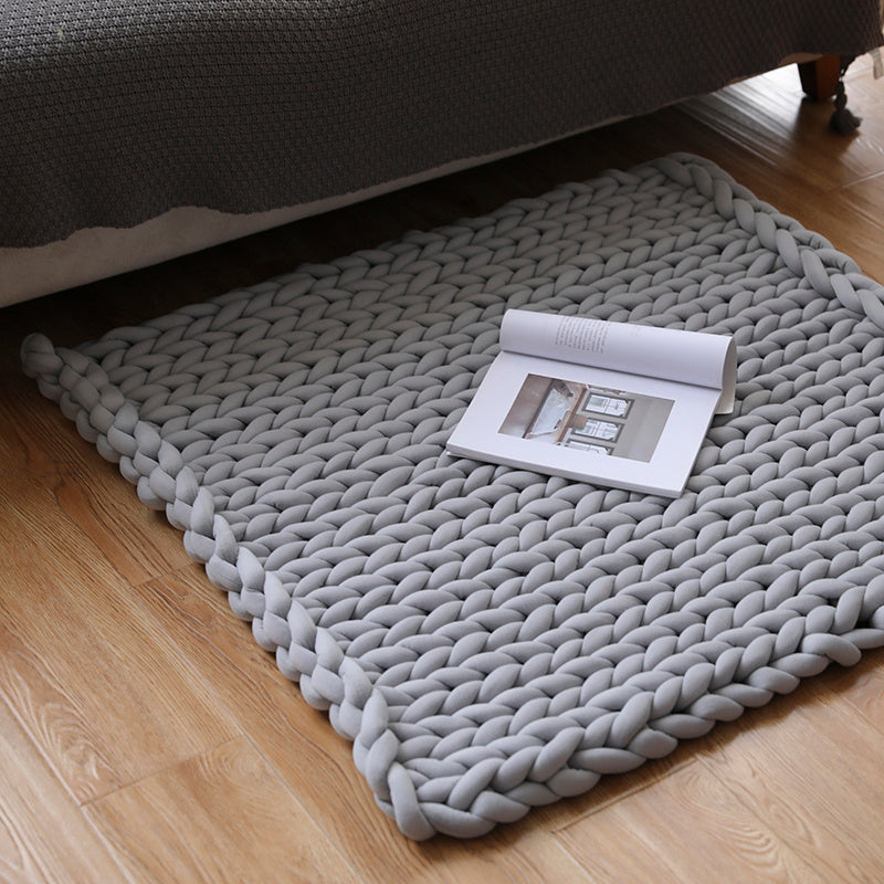 KTX-936723 Chunky Knit Blanket in Soft Cotton Tube Yarn - Pet Friendly, Versatile Throw and Floor Mat, Machine Washable