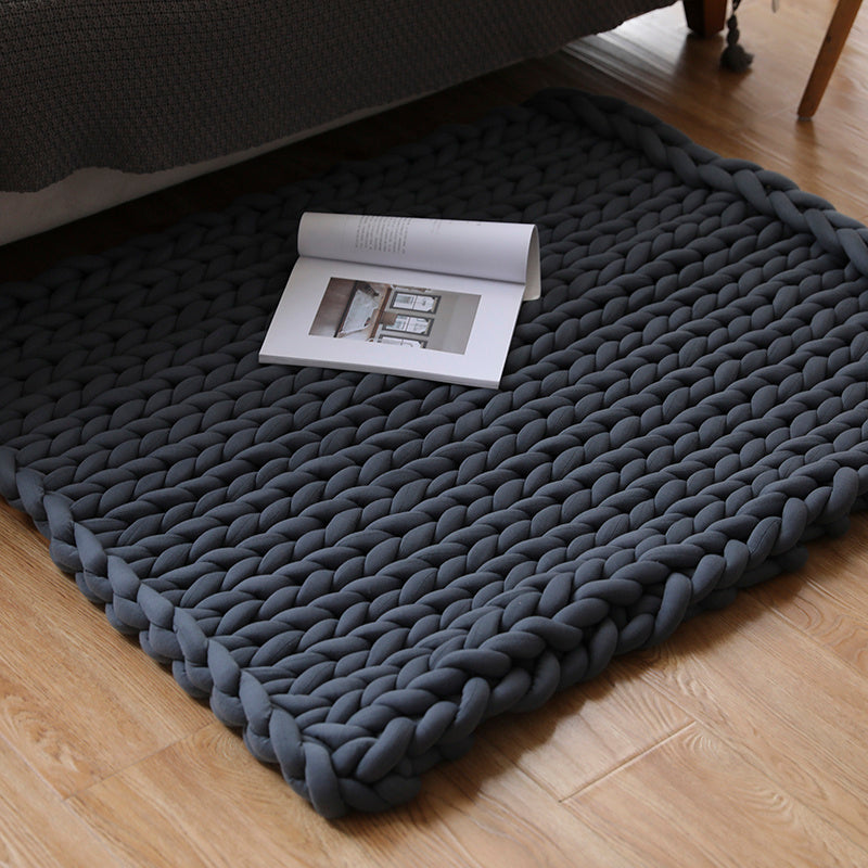 KTX-936723 Chunky Knit Blanket in Soft Cotton Tube Yarn - Pet Friendly, Versatile Throw and Floor Mat, Machine Washable