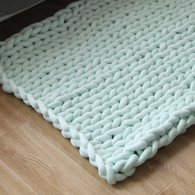 KTX-936723 Chunky Knit Blanket in Soft Cotton Tube Yarn - Pet Friendly, Versatile Throw and Floor Mat, Machine Washable