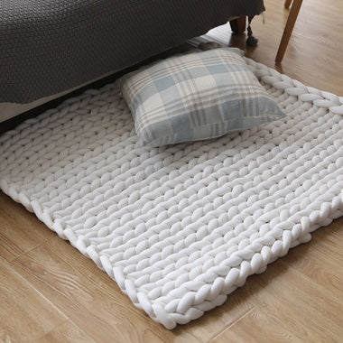 KTX-936723 Chunky Knit Blanket in Soft Cotton Tube Yarn - Pet Friendly, Versatile Throw and Floor Mat, Machine Washable