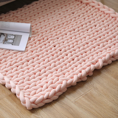 KTX-936723 Chunky Knit Blanket in Soft Cotton Tube Yarn - Pet Friendly, Versatile Throw and Floor Mat, Machine Washable