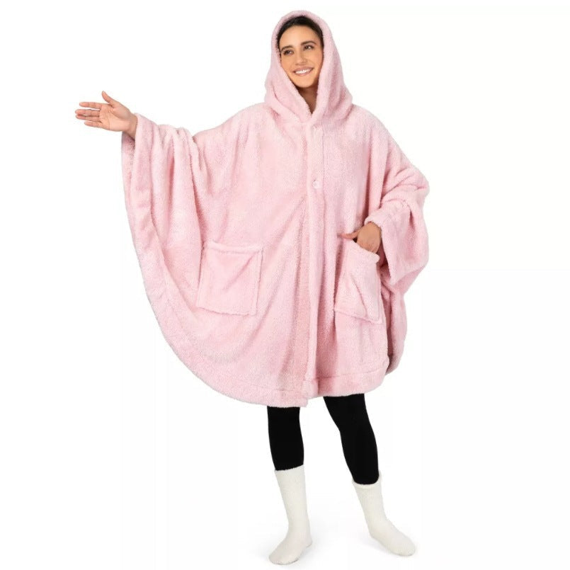 KTX-936979 Thickened Hooded Cloak Bathrobe for Home and Hotel Use in Pink, Dark Gray, or Black