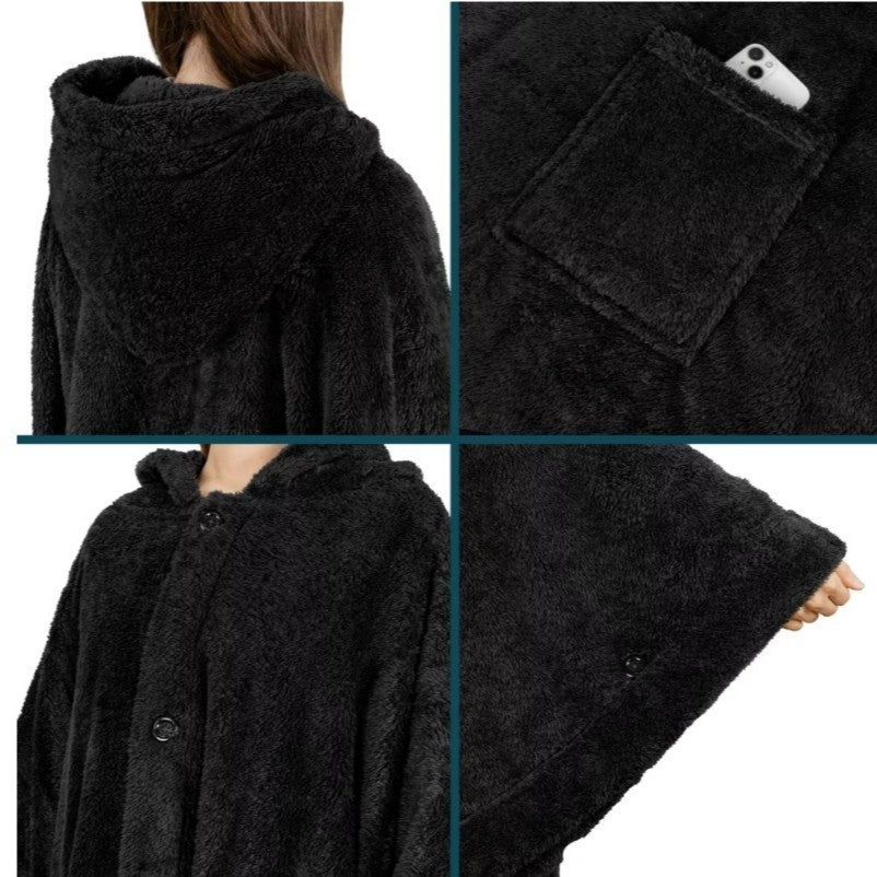 KTX-936979 Thickened Hooded Cloak Bathrobe for Home and Hotel Use in Pink, Dark Gray, or Black