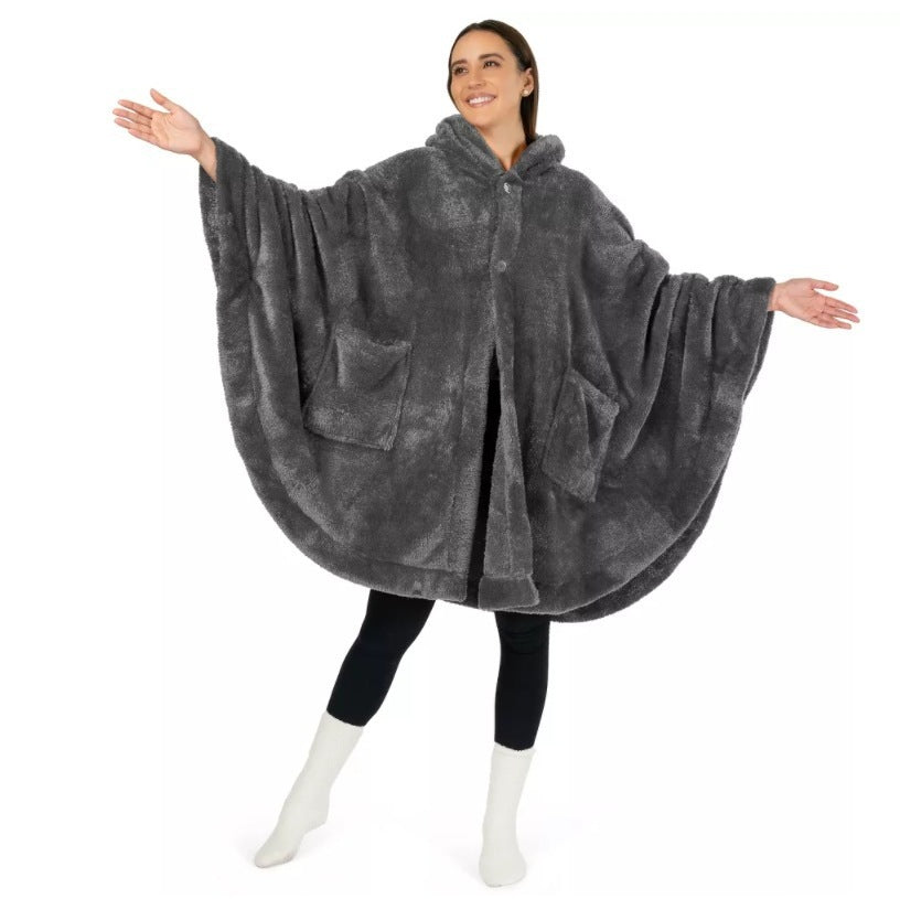KTX-936979 Thickened Hooded Cloak Bathrobe for Home and Hotel Use in Pink, Dark Gray, or Black