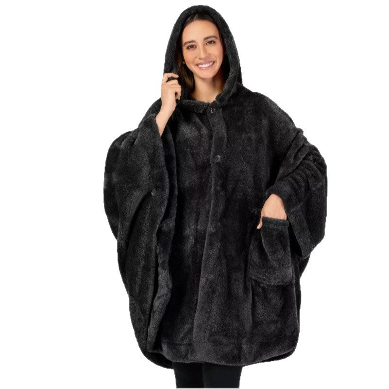 KTX-936979 Thickened Hooded Cloak Bathrobe for Home and Hotel Use in Pink, Dark Gray, or Black