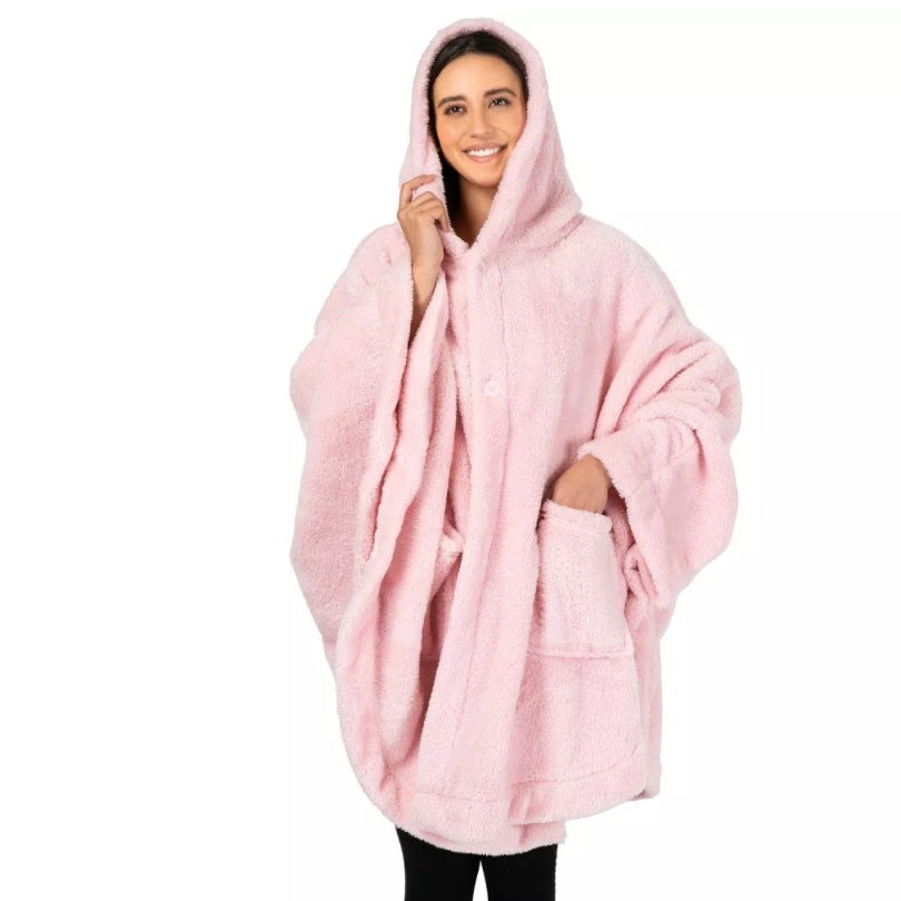 KTX-936979 Thickened Hooded Cloak Bathrobe for Home and Hotel Use in Pink, Dark Gray, or Black