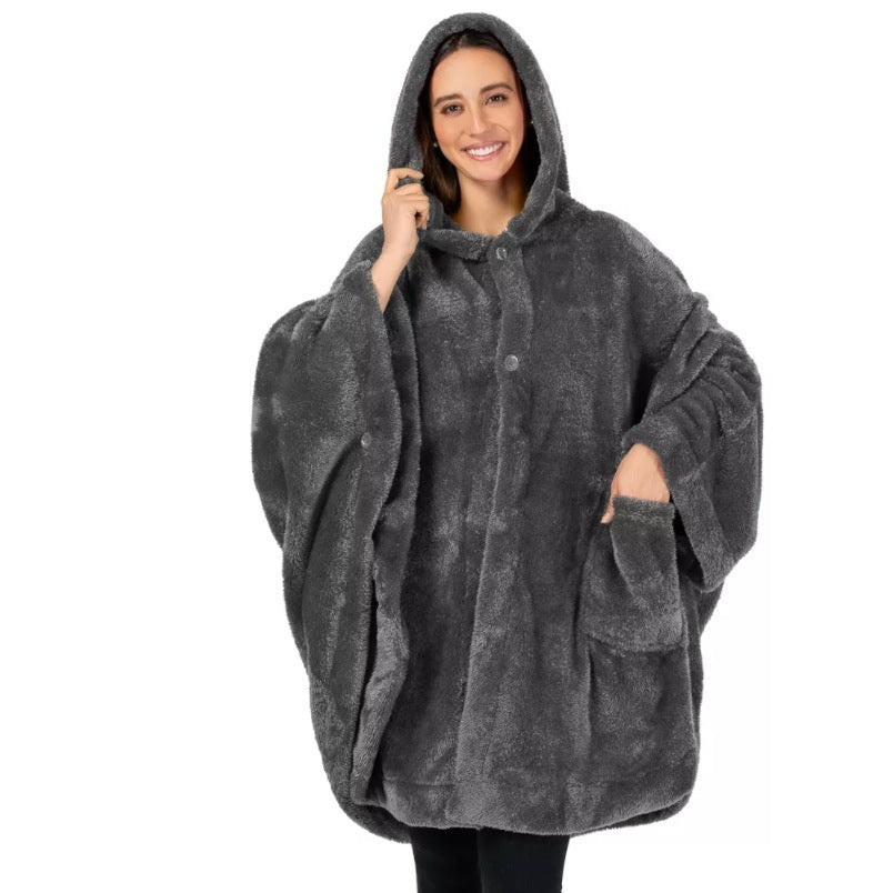 KTX-936979 Thickened Hooded Cloak Bathrobe for Home and Hotel Use in Pink, Dark Gray, or Black