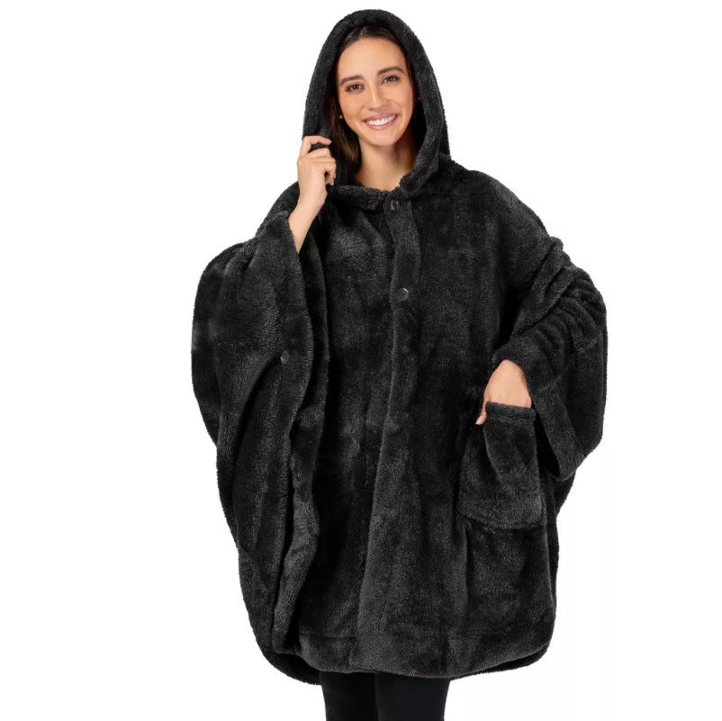 KTX-936979 Thickened Hooded Cloak Bathrobe for Home and Hotel Use in Pink, Dark Gray, or Black