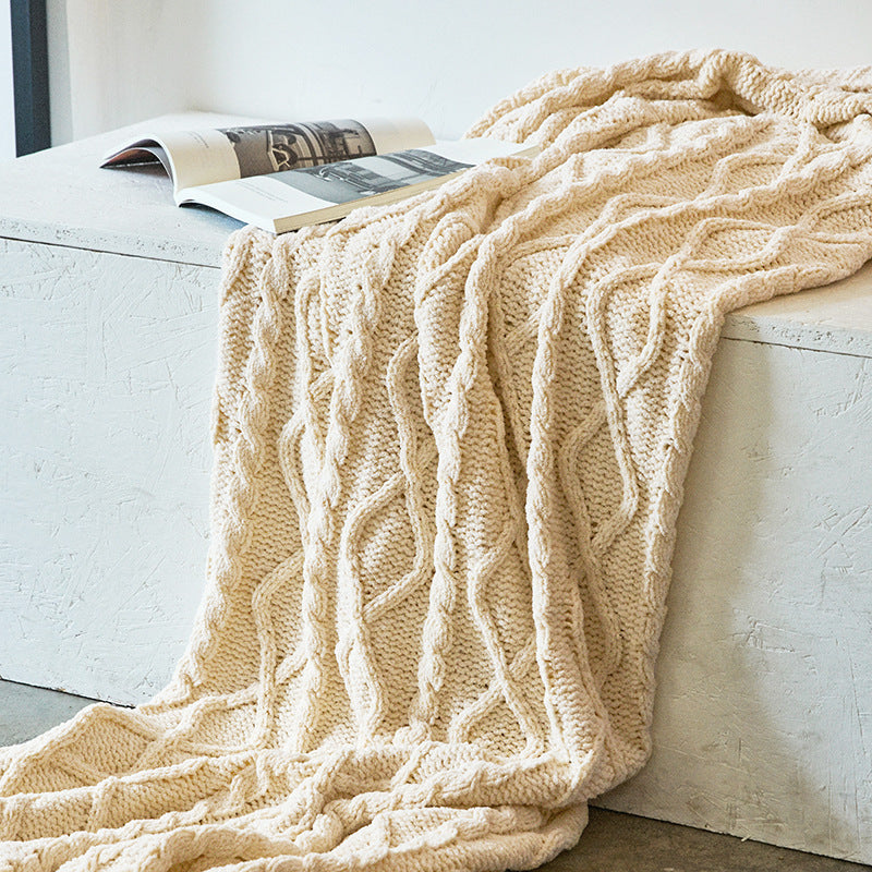 KTX-937555 Gergel Chenille Knitted Blanket for Sofa - Soft Polyester Throw in Multiple Colors