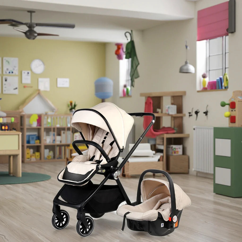 KTX-937747 Compact 2-in-1 Baby Pram with 360-Degree Functionality and Folding Design, Equipped with Five-Point Safety Belt