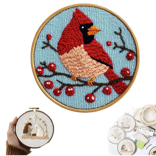 KTX-938707 Red Bird Embroidered Hand Embroidery on Cloth - Modern Simplicity Design (20x4)